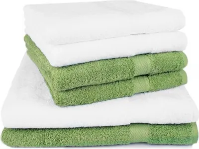 Produktbild von Betz 6-tlg. Handtuch-Set PREMIUM - 2 Liegetücher 4 Handtücher 100% Baumwolle Farbe: weiß und apfelgrün