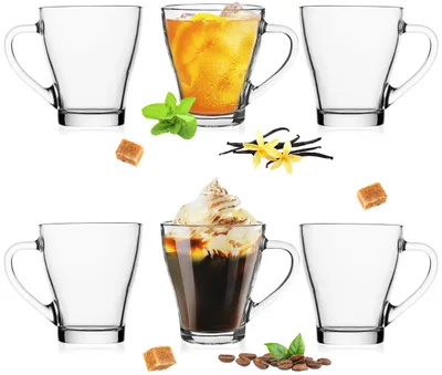 Produktbild von PLATINUX Kaffeegläser mit Griff Set 6-Teilig 320ml (max. 420ml) aus Glas Latte Macchiato Teeglas Cappuccino