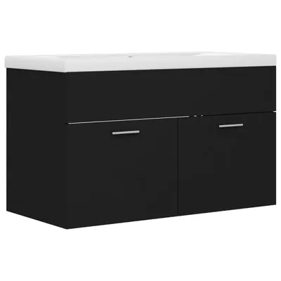 Produktbild von vidaXL Waschbeckenunterschrank mit Einbaubecken Schwarz Holzwerkstoff