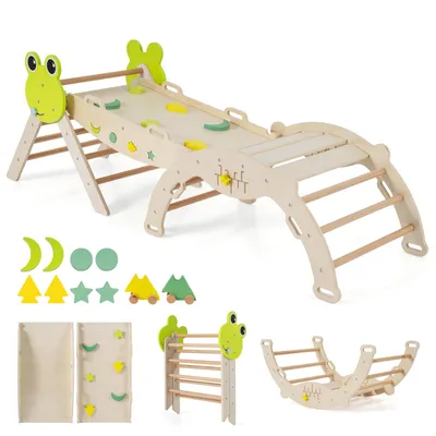 Produktbild von COSTWAY Klettergerüst Indoor 3er Set, klappabres Kletterdreieck mit Rutsche, Kletterbogen, doppelseitige Rampe, Baustein Set&2 Autos, für Kinder 1+