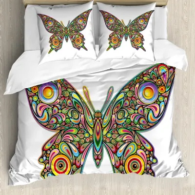 Produktbild von ABAKUHAUS Schmetterlinge Bettbezug, Schmetterling, Milbensicher Allergiker geeignet mit Kissenbezügen, 200 cm x 200 cm - 80 x 80 cm, Mehrfarbig