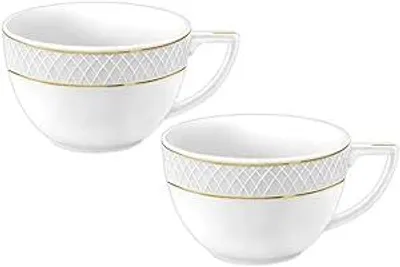 Image de Tasses Wilmax 500 ml, porcelaine blanche à bord doré, lot de 2 WL-880102409/A2