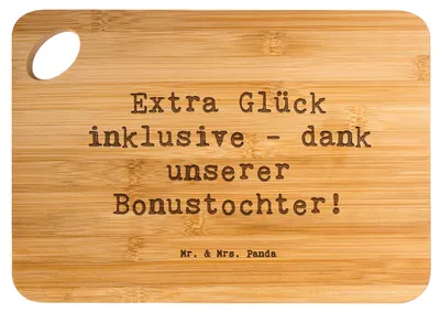 Produktbild von Mr. & Mrs. Panda Holzbrett Spruch Bonustochter Glück - Transparent - Geschenk, Holzbrettchen, Stieftochter, Familienleben, Frühstücksbrett, Schneidebrett, Hackbrett