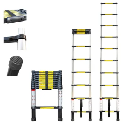 Teleskopleiter 2,9 m, Aluminium, klappbar, Arbeitshöhe 3,8 m, EN131