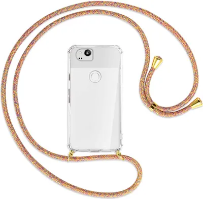 Produktbild von Handykette Backcover-Schutzhülle mit Band (Metall goldfarben) für Google Pixel 2 XL - Rainbow