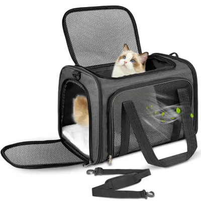 Image de Sac de transport pour chats et chiens, capacité de 5 kg, dimensions 50x34x34 cm, couleur gris foncé, idéal pour les voyages