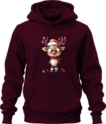 Produktbild von Lustiges Rentier Rudolf mit Brille rote Nase Weihnachten Geschenk Uni Hoodie Kapuzenpullover, Burgundy, XXL