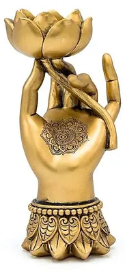 Image de Photophore Varada Mudra Avec Lotus Doré - 9x8,4x18,4 Cm