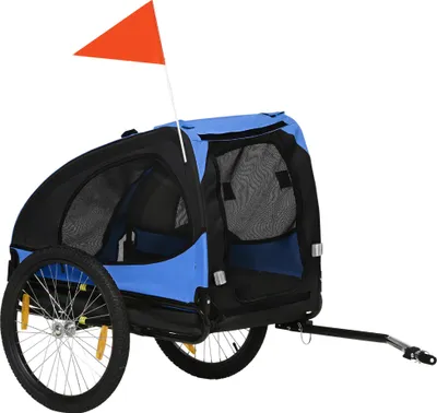Zdjęcie produktu dla Przyczepka dla psów Fortuna Lai, składana przyczepka rowerowa dla psów, szybkozamykacz, wodoodporna, tkanina Oxford, stal, 140 x 71 x 83 cm, niebieska