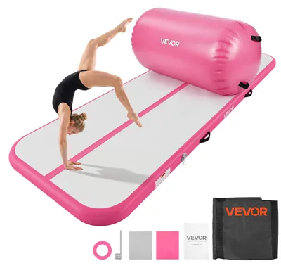Obrázok produktu pre VEVOR Sada nafukovacích gymnastických matracov, 3 x 1 m, ružová, vhodná do posilňovne, vonku a na jogu, 3,2 psi, s vystuženými švami, držadlami, vrátane 600W elektrickej vzduchovej pumpy a úložnej tašky
