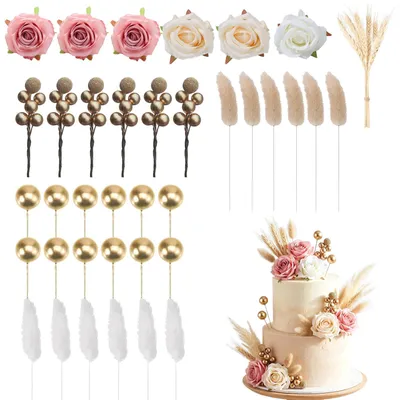 Tortendeko-Set Boho-Stil, 42-teilig, Trockenblumen