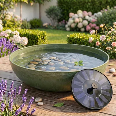 Produktbild von Solar Brunnen Set inkl. Akku - 45 cm bauchige Schale in grün