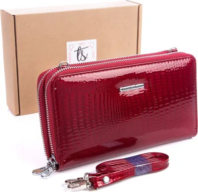 Produktbild von Jennifer Jones Damen Portemonnaie mit Schulterriemen Clutch-Geldbörse mit Reißverschluss Rot