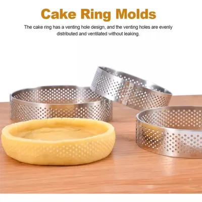 Produktbild von Dessert Tortenringe, 6er Set Tortenringe Edelstahl perforiert Tortenringe Kuchenwerkzeug für Mousse Pie Quiche Runde Kekse 6 x 2 cm Silber