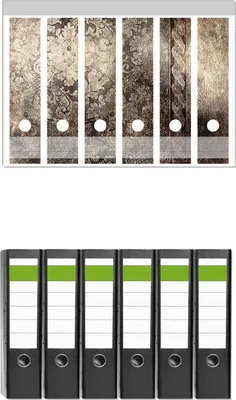 Produktbild von Wallario 6 Stück breite Ordner inkl. Klebeetiketten mit Motive Schnörkelmuster in dunkelbraun -  Set mit Rückenschildern / Ordnerrücken Stickern