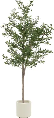 Obrázok produktu pre ML-Design umelý olivovník 210 cm, umelá rastlina s kmeňom z prírodného dreva a plodmi v kvetináči na vonkajšie použitie v interiéri