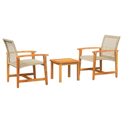 Produktbild von 3-tlg. Bistro-Set Beige Poly Rattan und Akazienholz