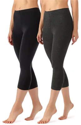 Produktbild von Merry Style Damen Leggings 3/4 aus Viskose 2 Pack MS10-144 (Schwarz/Dunkelmelange, S)