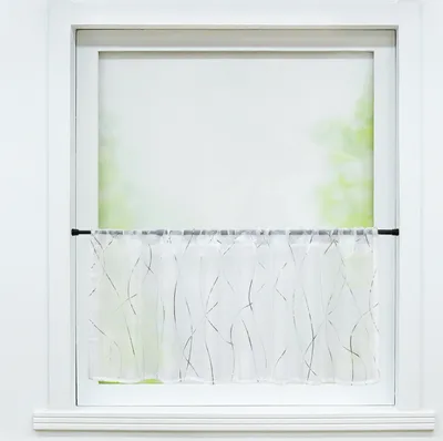 Produktbild von Joyswahl Scheibengardinen Modern Bistrogardine Küchengardinen Landhausstil Kurzstores Wellenstreifen Transparent Tunnelzug Silber HxB 60x90 cm
