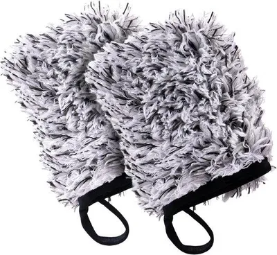 Image de Lot de 2 gants de lavage en microfibre – Noir et blanc – pour les jantes et le detailing automobile