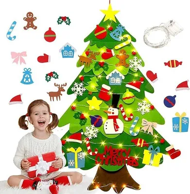 Produktbild von 3D Weihnachtsbaum Filz, 33pcs Filz Weihnachtsbaum Für Kinder, DIY Filz Weihnachtsbaum Satz, Mit Led Lichter Für Kinder Weihnachten Geschenk