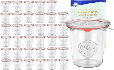 Produktbild von sada 36 sklenic Weck 580 ml s 36 skleněnými víčky, 36 zavařovacími kroužky a 72 svorkami