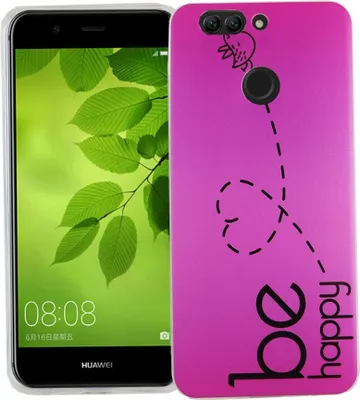 Produktbild von Handy Hülle für Huawei Nova 2 Plus Cover Case Schutz Tasche Motiv Slim Silikon TPU Be Happy Pink