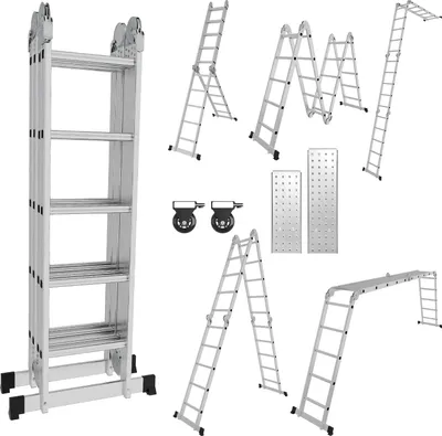 Produktbild von Aopunly Mehrzweckleiter Multifunktionsleiter Klappleiter 4x5 582cm Teleskopleiter A-Rahmenleiter Anlegeleiter Stehleiter Haushaltsleiter Aluleiter