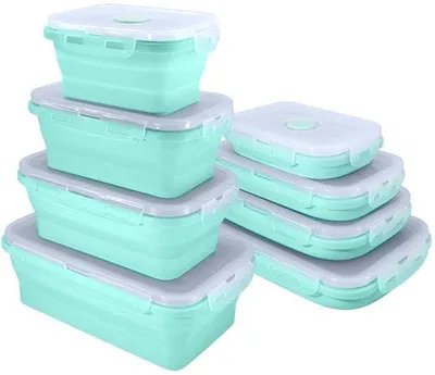 Obrázek produktu pro Silikonová krabička na oběd, modrá, 4 přihrádky, bez BPA, vhodná do mikrovlnné trouby