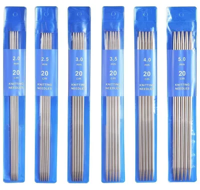 Obrázek produktu pro Sada pletacích jehlic, dvojitý hrot, nerezová ocel, 30 kusů, délka 20 cm, tloušťka 2,0–5,0 mm