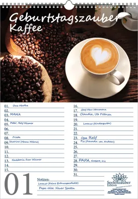 Produktbild von Geburtstagsplaner Geburtstagskalender Kaffeezauber DIN A3 Kalender Kaffee - Seelenzauber
