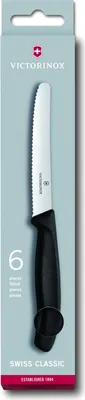 Produktbild von 6 VICTORINOX Gemüsemesser silber, schwarz glänzend, poliert, Klinge: 10,0 cm