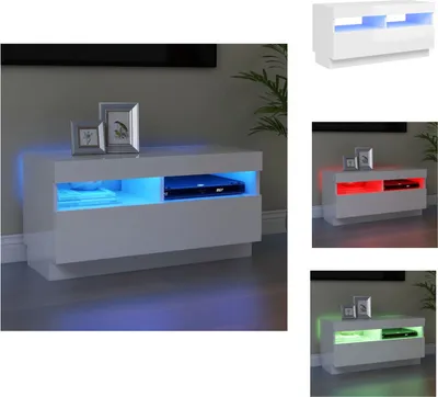 Image de vidaXL Armoire TV avec lampes LED Blanc brillant 80x35x40 cm - Meuble TV