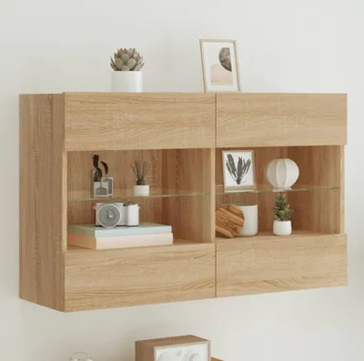 Imagen del producto de Maison Exclusive: Mueble de pared para televisión con iluminación LED, acabado en roble Sonoma, dimensiones 98,5 x 30 x 60,5 cm
