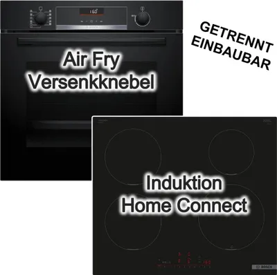 Produktbild von BOSCH Herdset Teleskopauszug 3D-Heißluft SoftClose Air Fry + Induktionskochfeld Home Connect PowerBoost