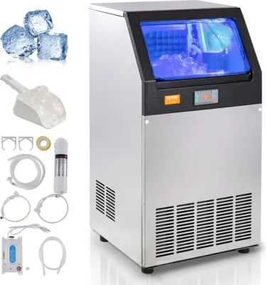 Produktbild von VEVOR Kommerzieller Eisbereiter, 45 kg/24 h, Eiswürfelmaschine, 55 Eiswürfel in 12–15 Minuten, Freistehender Schrank-Eisbereiter mit 15 kg Speicherkapazität, LED-Digitalanzeige