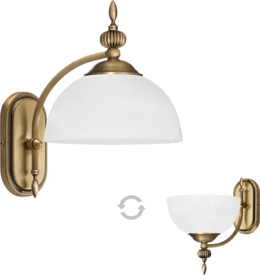 Produktbild von Wandleuchte Messing Goldpatina Alabaster-Glasschirm weiß matt 30x19x25cm E27 60W Wohnzimmer Schlafzimmer klassisch elegant Wandmontage IP20 warm
