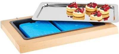 Produktbild von APS 11540 Buffetvitrine TOP FRESH, Box aus Buchenholz, Kunststoffwanne, Tablett aus Edelstahl, 60 x 41 cm, inkl. 2 Kühlakkus, Höhe, 5 cm, Germany