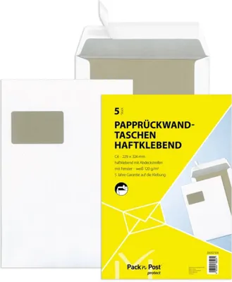 Produktbild von 5 Papprückwand Versandtaschen DIN C4 mit Fenster