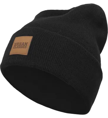 Produktbild von Urban Classics Leatherpatch Long Beanie Mütze Oldschool Retro, Farbe: Black