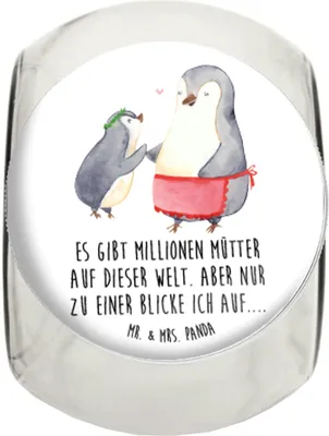 Produktbild von Mr. & Mrs. Panda Kaffeedose Pinguin mit Kind L 870ml - Weiß - Geschenk, Mutter, Vorbild Mama, Bruder, Familie, Pinguine, Vorratsdose Glas, Frischhaltedose, Süßigkeiten