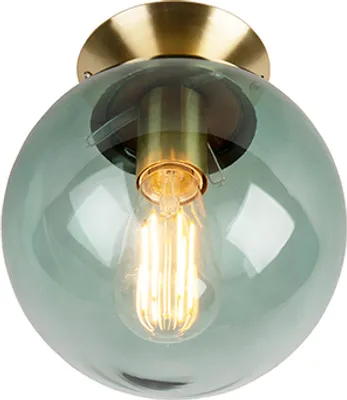 Produktbild von QAZQA - Art Deco Art Deco Deckenleuchte I Deckenlampe I Lampe I Leuchte messing mit grünem Glaslampenschirm - Pallon I Wohnzimmer I Schlafzimmer - Kugel I Kugelförmig - LED geeignet E27