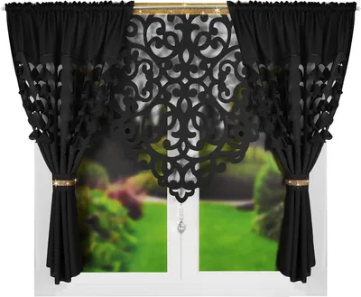 Produktbild von Fertiger durchbrochener Vorhang + Vorhänge 380x160 Panel, Schwarz