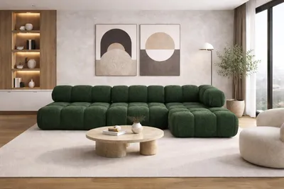 Produktbild von Kaiser Möbel Ecksofa Modulare L-Form, Bouclé-Stoff Abriamo, Dunkelgrün, Rechts, Selia