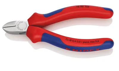 Produktbild von Knipex 76 05 125, Diagonale Zange, Chrom-Vanadium-Stahl, Kunststoff, Blau, Rot, 125 mm, 118 g