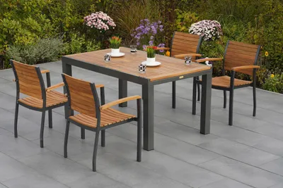 Produktbild von Merxx Gartenmöbelset "Santorin" 5tlg. mit Ausziehtisch 150/200 x 90 cm - Aluminiumgestell Graphit mit Akazienholz