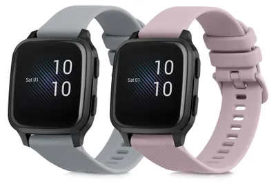 Produktbild von kwmobile 2x Uhrenarmband für Garmin Venu Sq Music / Sq Armband - Fitnesstracker Band Set aus TPU Silikon - Ersatzarmband Smartwatch - Grau Altrosa