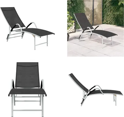 Image de vidaXL Chaise longue Textilène et aluminium noir - Chaise longue - Bains de soleil - Chaise longue de jardin