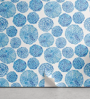 Produktbild von ABAKUHAUS Aquarell abziehbare & klebbare Tapete für Zuhause, Japan Blume, selbstklebendes Wohnzimmer Küchenakzent, 33 cm x 250 cm, Himmelblau