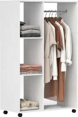 Produktbild von HOMCOM Offener Kleiderschrank Weiß, 128 x 40 x 80 cm, für Flur & Schlafzimmer, aus Spanplatte & Metall, wasser- und kratzfest